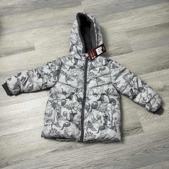 New Swiss Tech Dinosaur Puffer Jacket Toddler Various Sizes Gray 4T - Picture 1 of 4